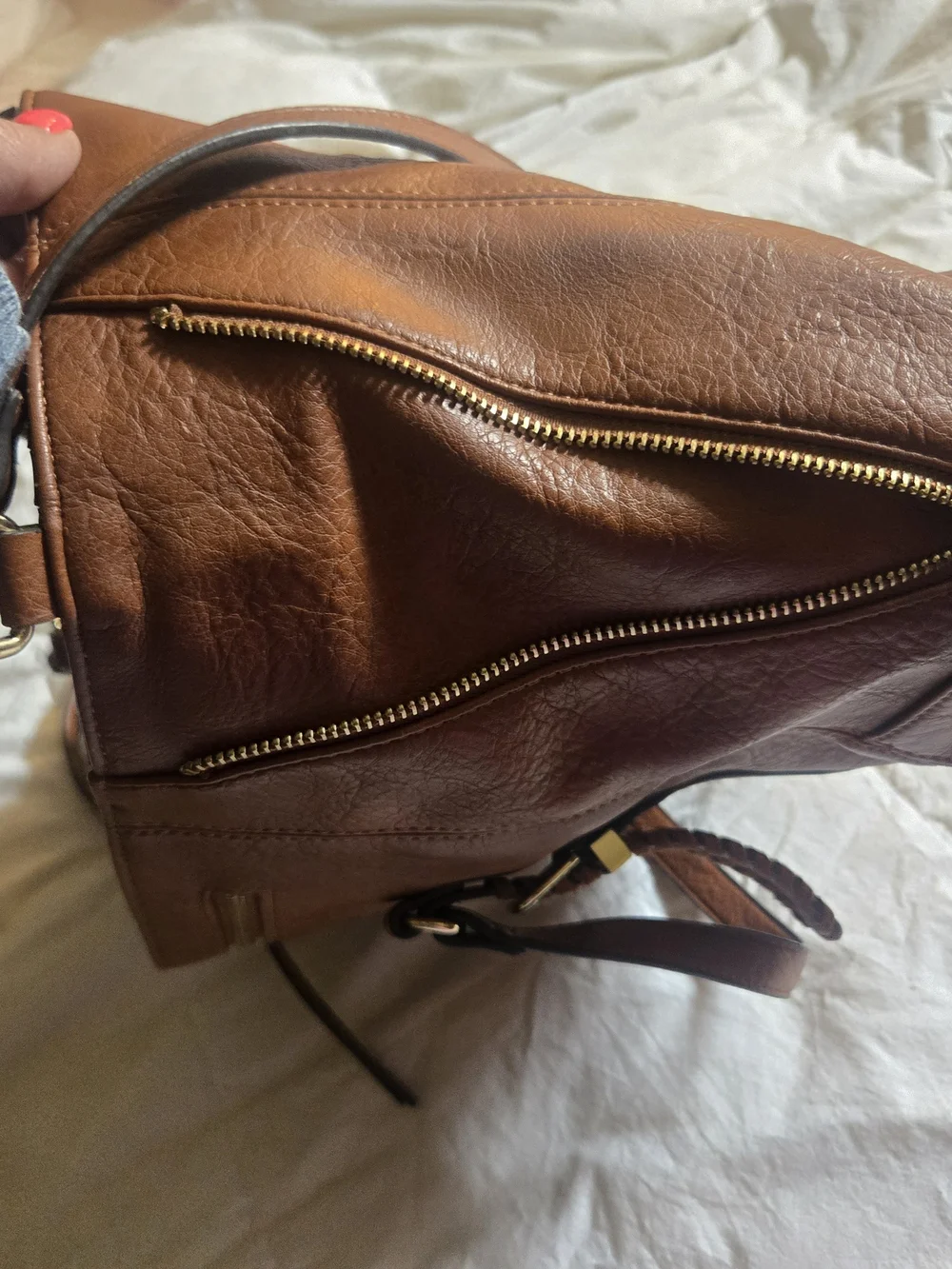 Sole Society Cognac Brown Leather Tote/ Laptop Bag with Braided Strap Accents
